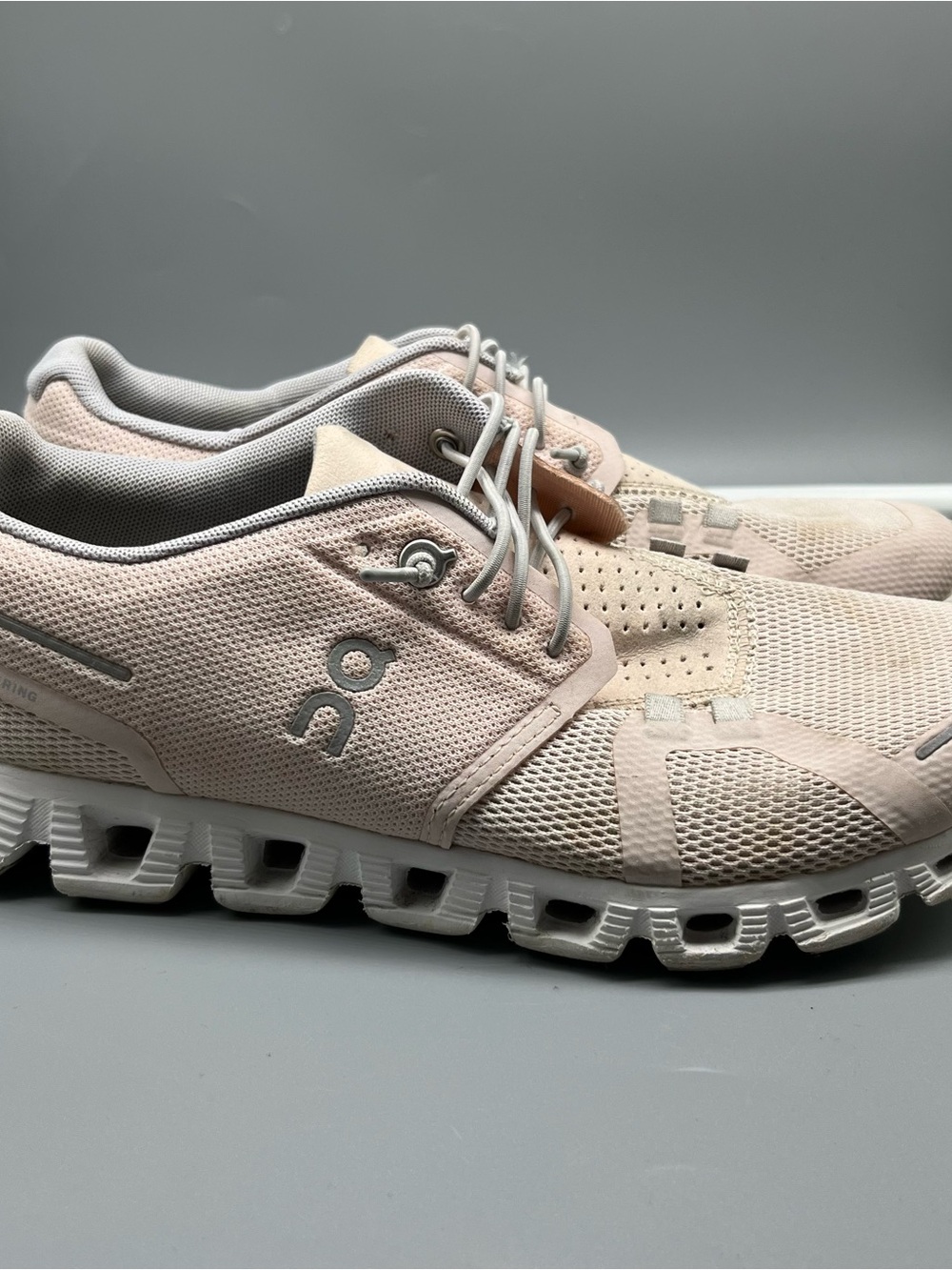 On Women's Cloudlite Athletic Sneakers in Pale Pink and White